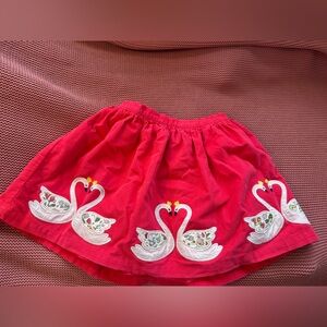 Girls Red Skirt with Embroidered Swan mini boden size 6 corduroy